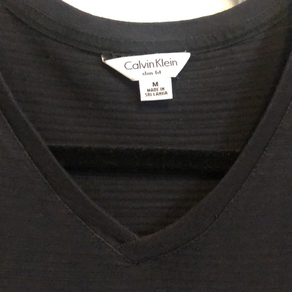 Mens Striped Black Calvin Klein V Neck Shirt (Size M) - Picture 2 of 4
